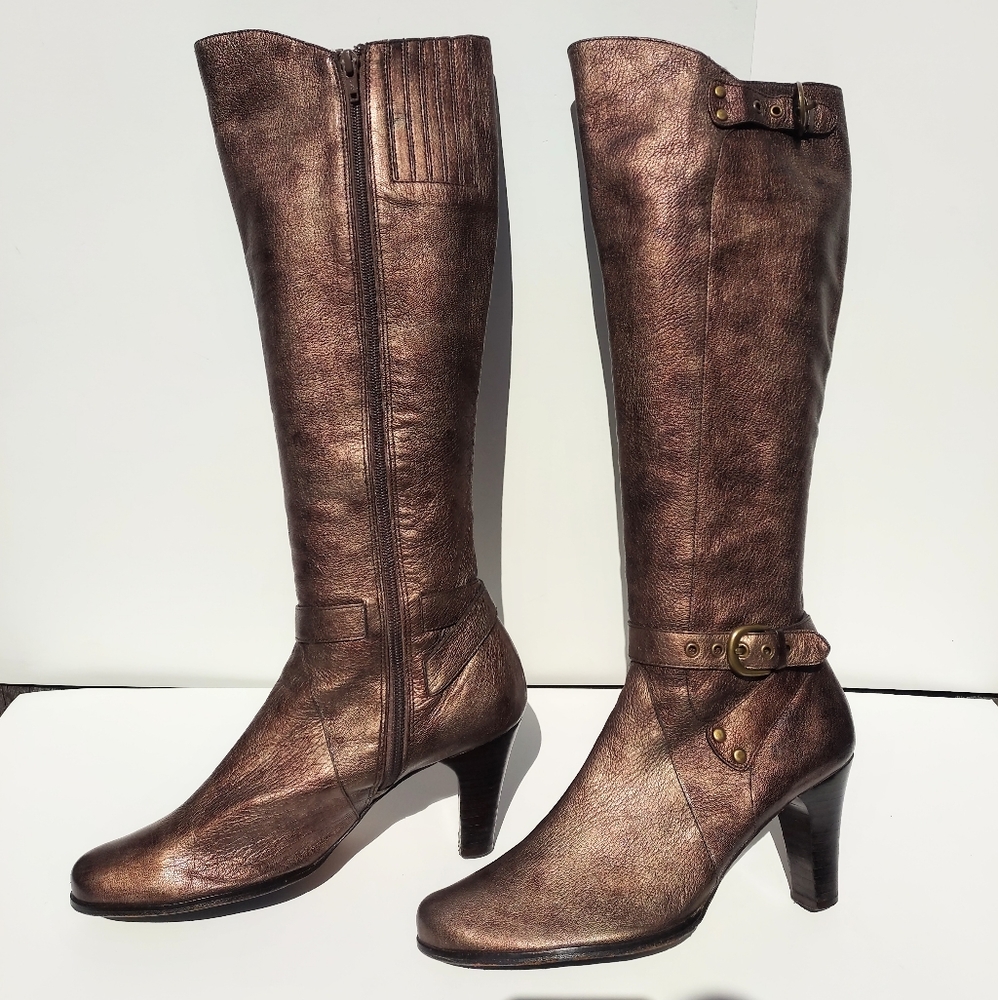 Tall Leather Metallic Bronze Boots size 8N